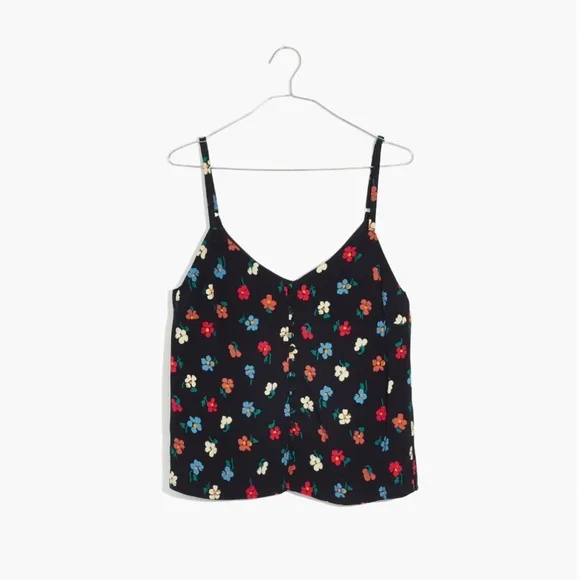 NWOT Madewell Button Down Black Cami In Colorful Pressed Flowers Size 00 - Picture 5 of 5